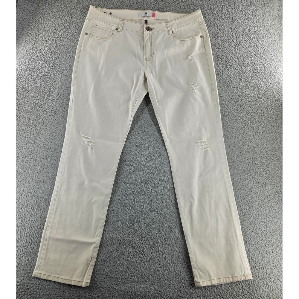 Cabi Slim Boyfriend Jeans Womens‎ 14 Off White Distressed Straight Leg Denim